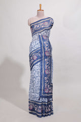 bluecolour floral printedsemi tussar saree with creeperborder and matching blouse
