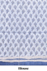 bluecolour floral printedsemi tussar saree with creeperborder and matching blouse