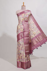 story bookprintedsemi tussar saree with zari border and zari weaving blouse