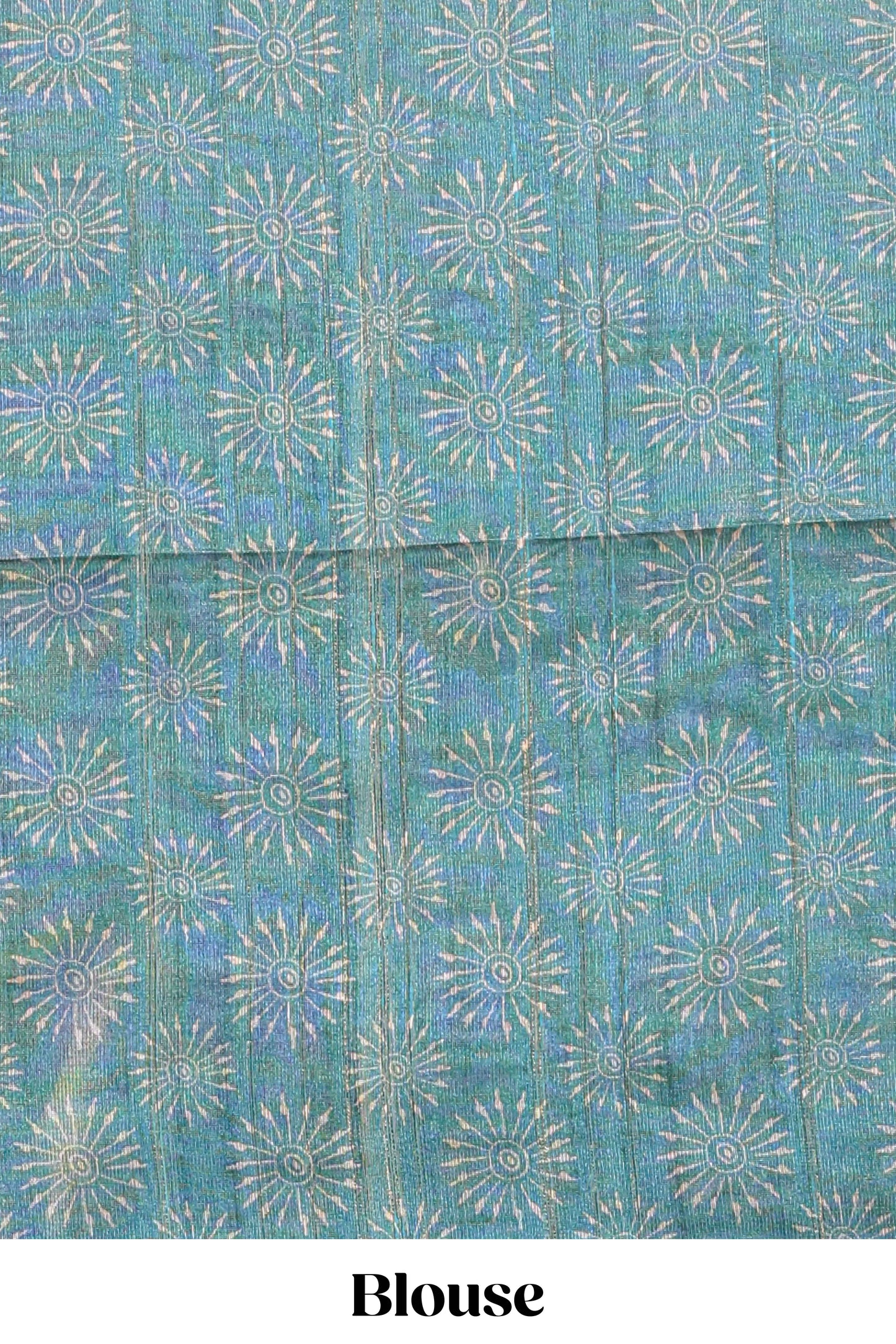 Teal green warli print tussar saree with self print blouse , along with tassels