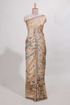 Beige colour artistic village art tussar saree with small border and matching pallu