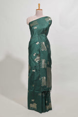 green tussar saree elephant inspired zari motifswithzari butta blouse and matching pallu