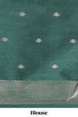 green tussar saree elephant inspired zari motifswithzari butta blouse and matching pallu