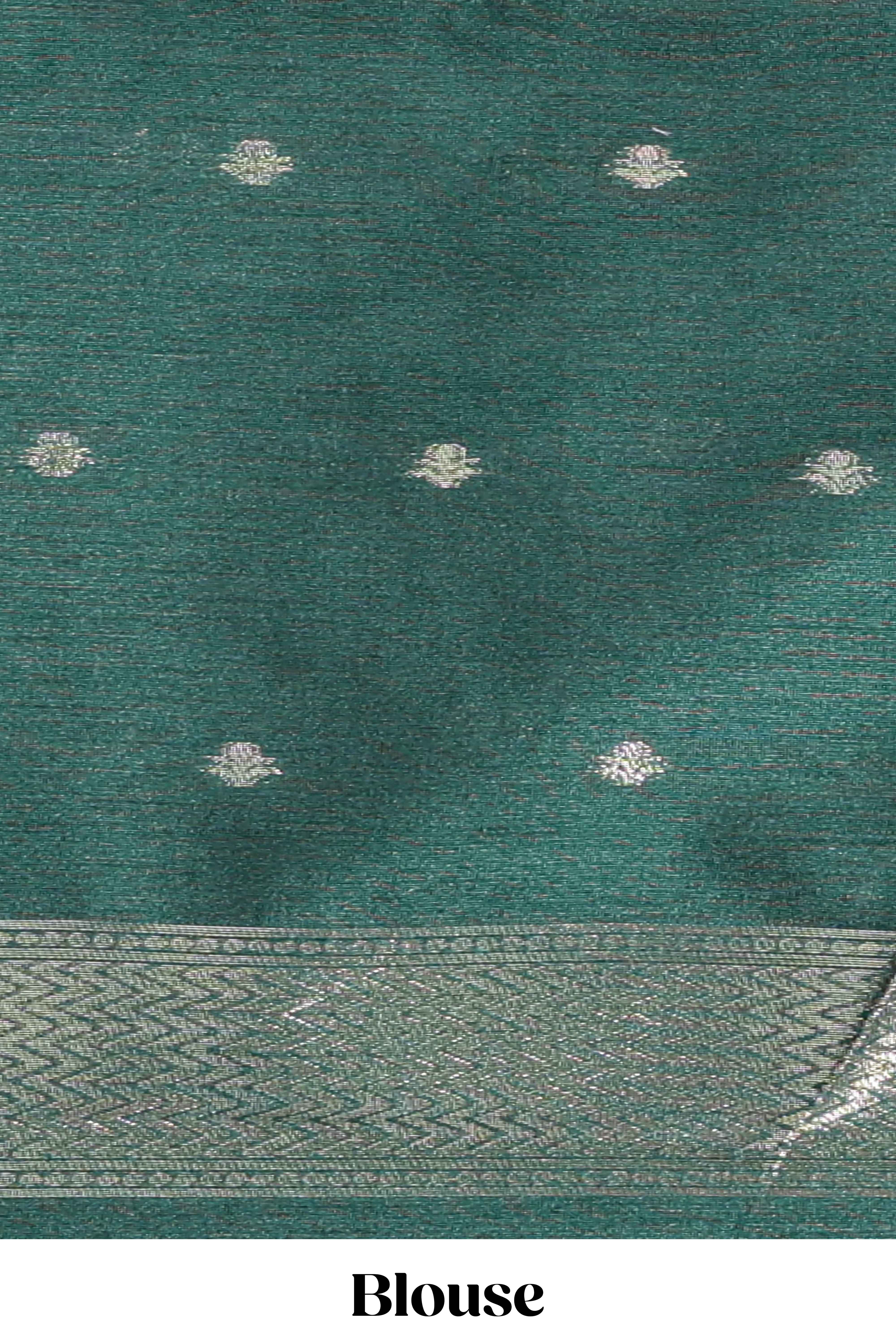 green tussar saree elephant inspired zari motifswithzari butta blouse and matching pallu
