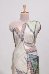 Off white ikkat print tussar saree pastel multi coloured ikkat patterns with matching blouse with matching pallu