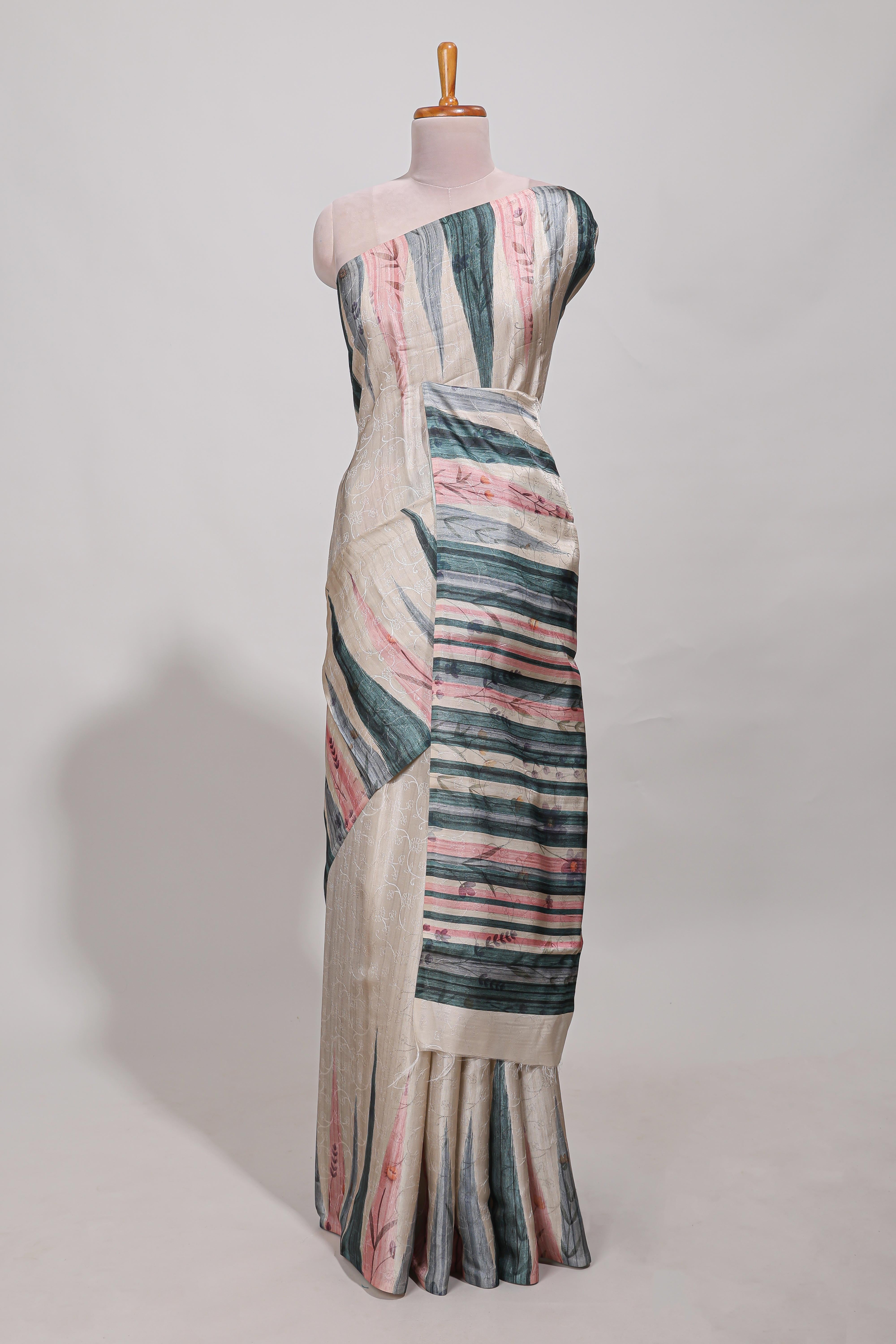 Bottle green ikkat print tussar saree pastel multi coloured ikkat patterns with matching blouse with matching pallu