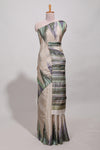 Green ikkat print tussar saree pastel multi coloured ikkat patterns with matching blouse with matching pallu
