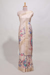 Sandle colour semi tussar saree with floral printed border and floral printed self blouse