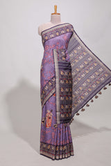 Violetpatola and pichwai tussar saree zari bordergeomatricmatching pallu along with tussels