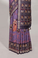 Violetpatola and pichwai tussar saree zari bordergeomatricmatching pallu along with tussels