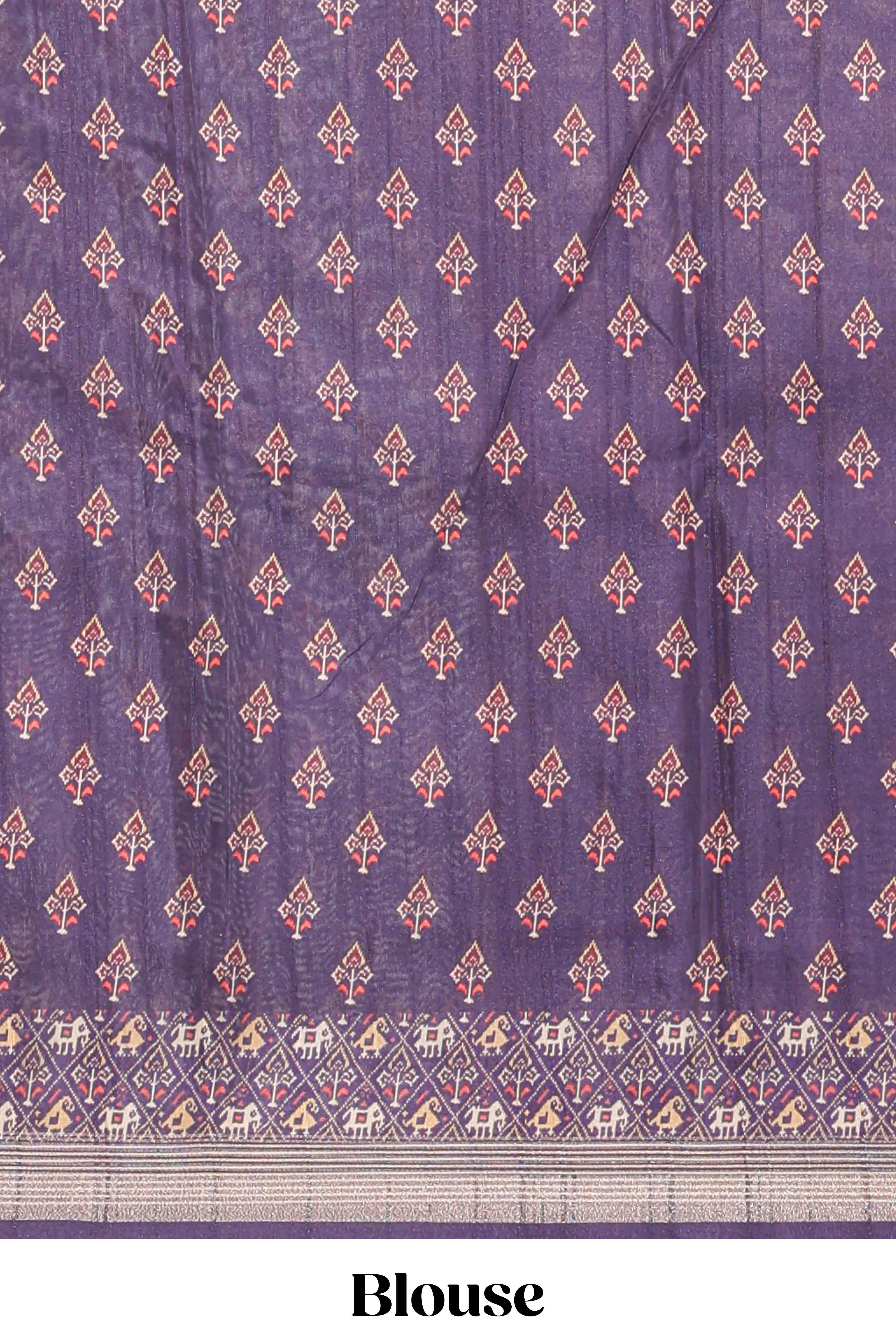 Violetpatola and pichwai tussar saree zari bordergeomatricmatching pallu along with tussels