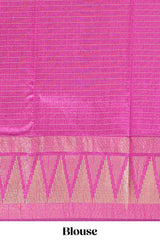 Orange semi tussar sareeall-over fine checked zari with border geometric zig-zag metallic weaving and contrast blouse