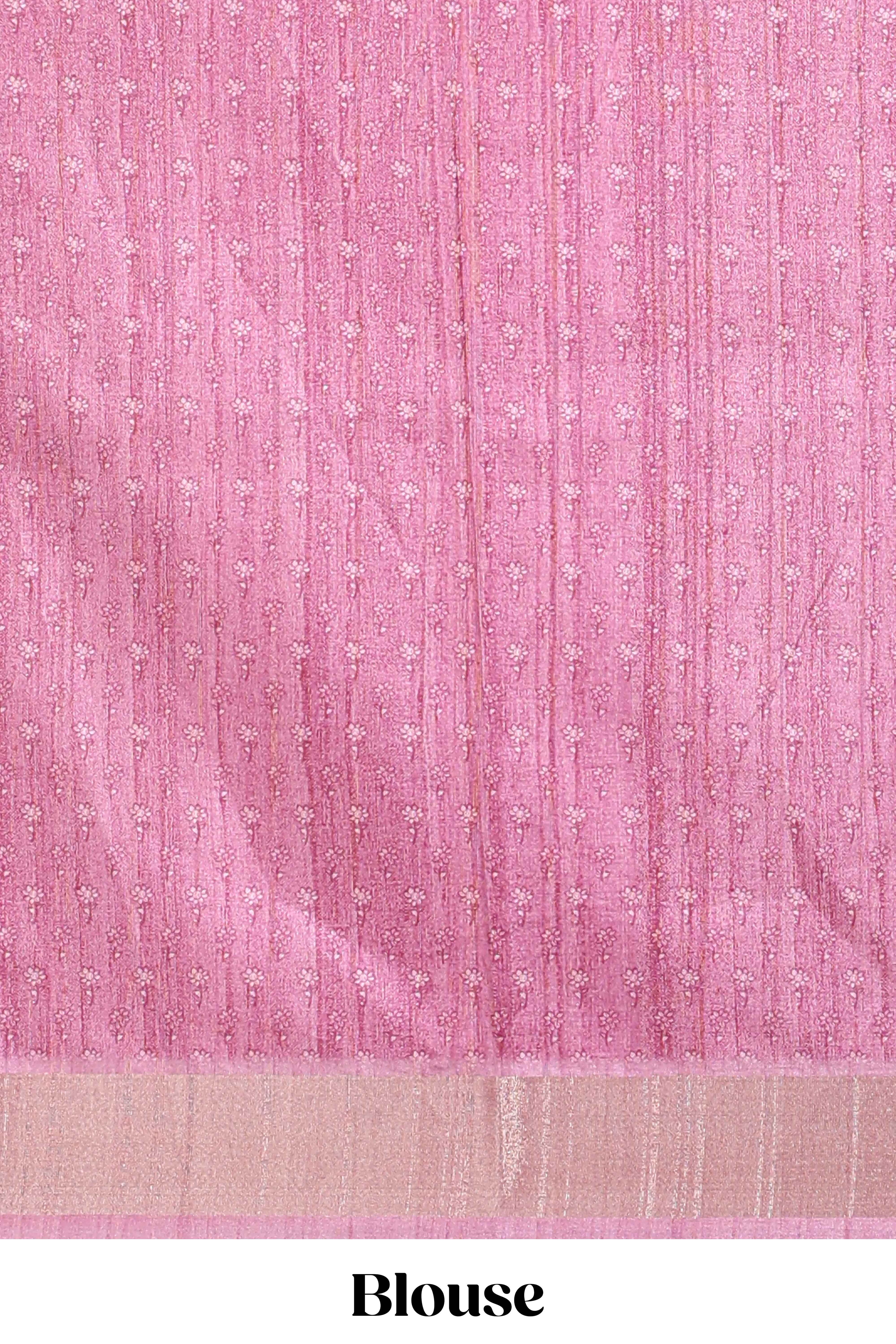 Beige floral semi art tussar saree with floral contrast border pallu and contrast blouse