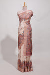 Beige floral semi art tussar saree with floral contrast border pallu and contrast blouse