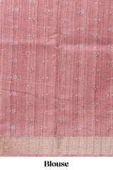 Beige floral semi art tussar saree with floral contrast border pallu and contrast blouse