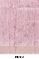 Onion pink kalamakri tussar saree body with floral creeper prints zari border and kalamkari peacock motif print pallu