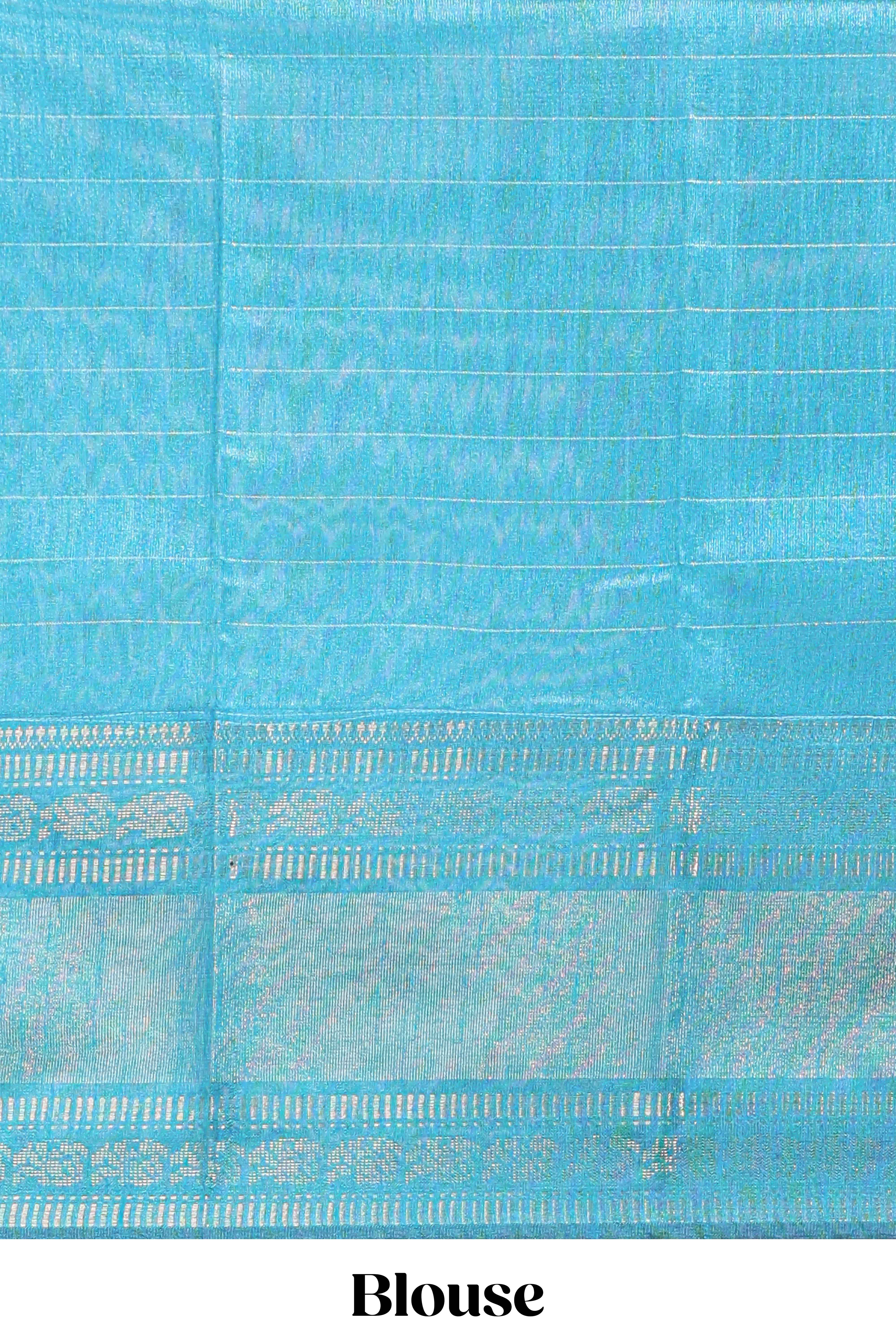 Violet semi tussar saree all over zari checks and buttas with contrast border and contrast blouse