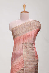 Peach semi tussar saree all hand work embroidery with contrast border and contrast printed printed pallu