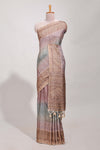 Mauve shade semi tussar saree all hand work embroidery with contrast border and contrast printed printed pallu