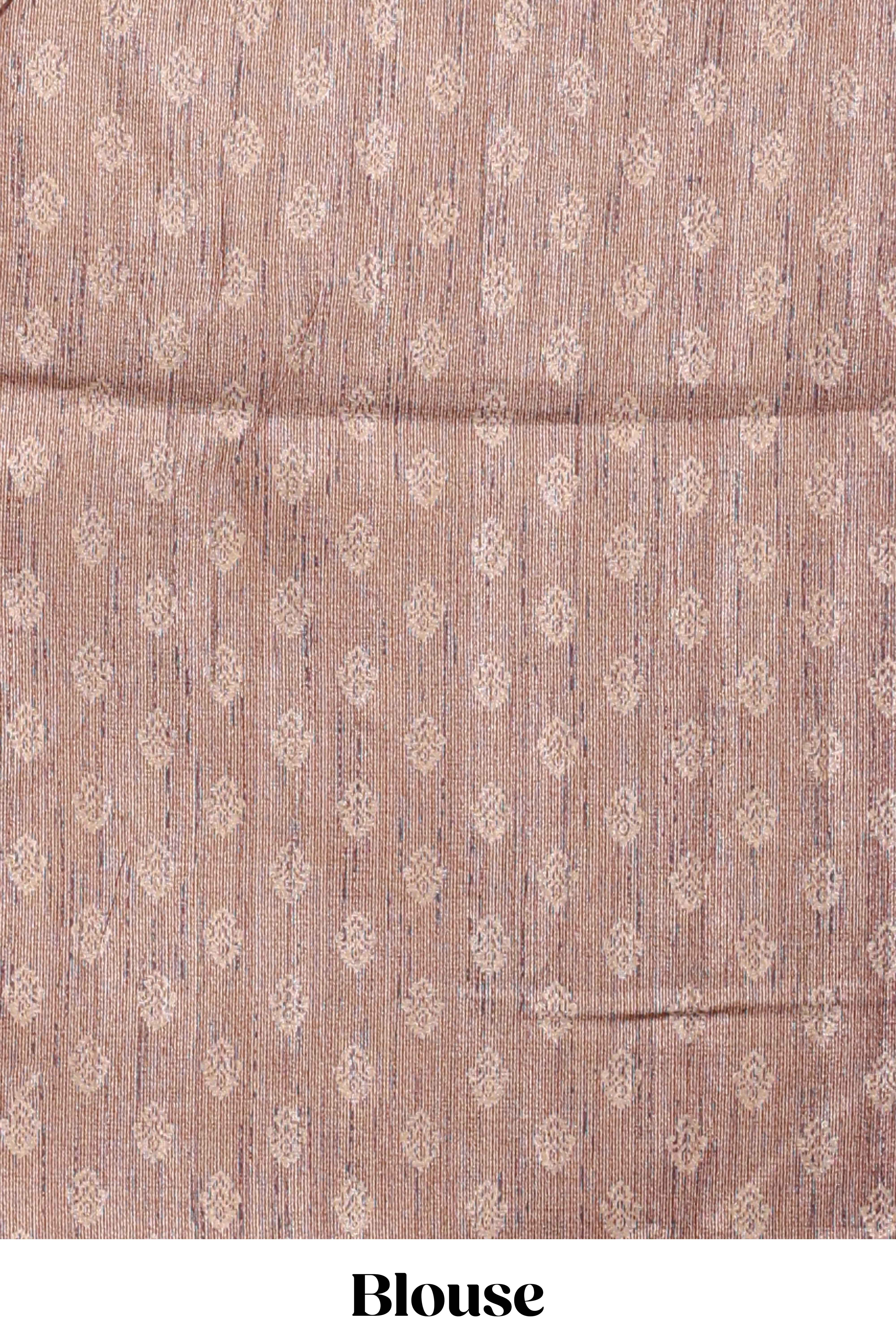 Mauve shade semi tussar saree all hand work embroidery with contrast border and contrast printed printed pallu
