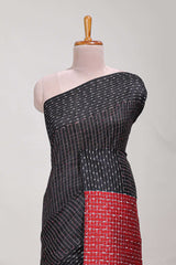 Black semi tussar saree allembroidery work with contrast thread work pallu and contrast blouse