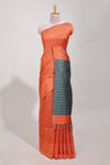 Orange semi tussar saree allembroidery work with contrast thread work pallu and contrast blouse
