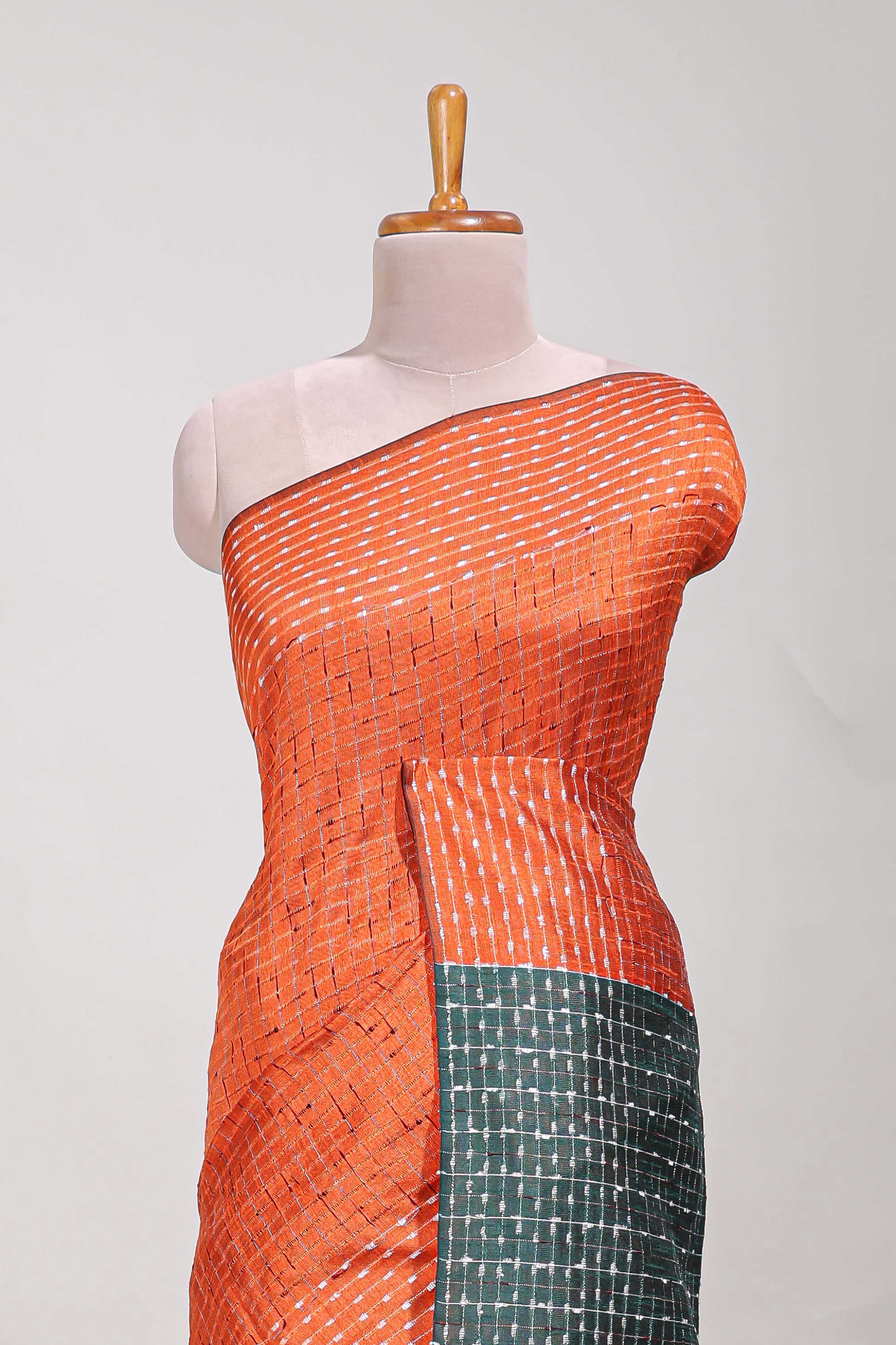 Orange semi tussar saree allembroidery work with contrast thread work pallu and contrast blouse