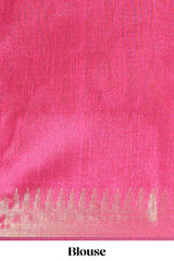 Sandle colour semi tussar saree with contrast zari pallu and contrast blouse