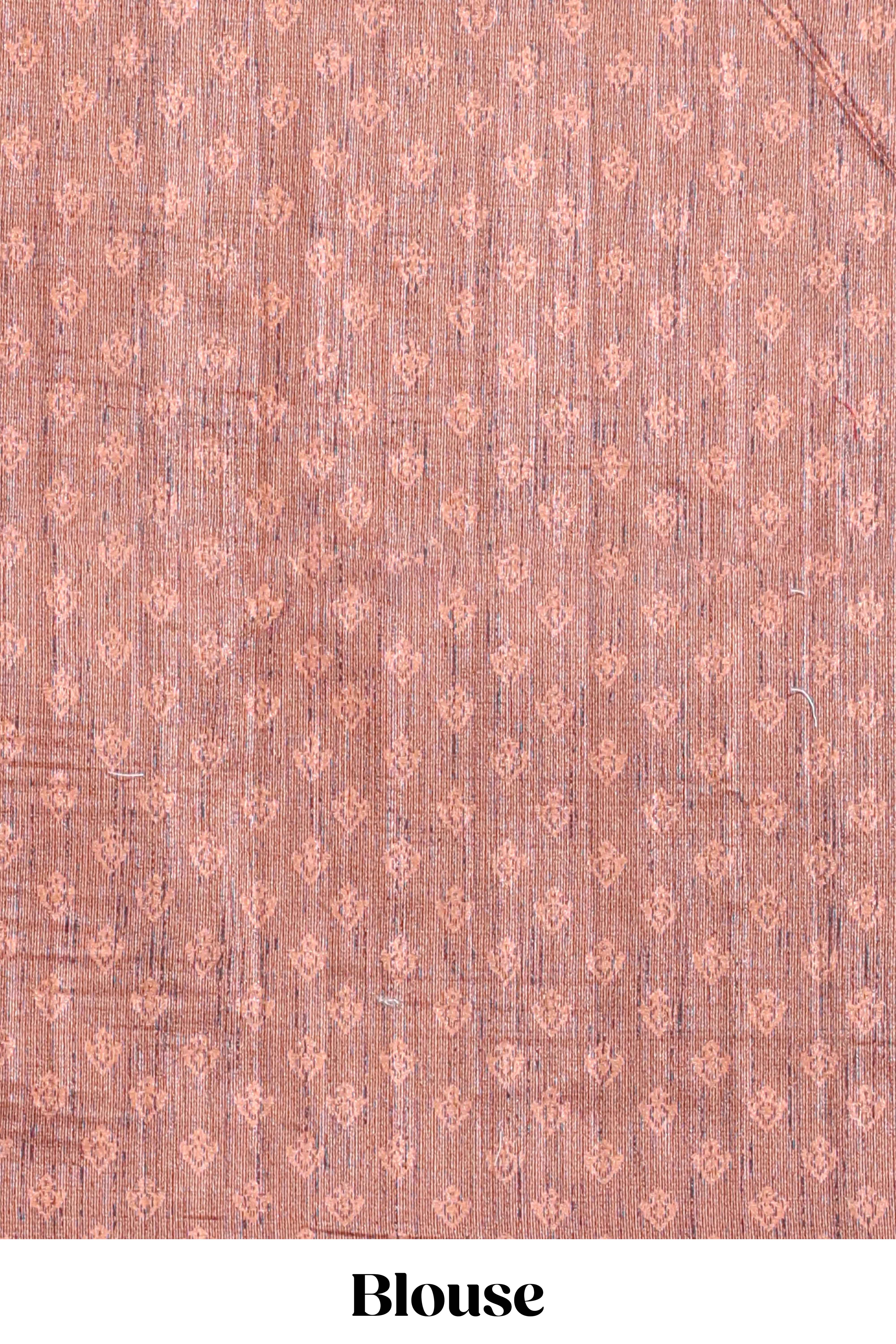 Brick Red shade semi tussar saree all hand work embroidery with contrast border and contrast printed printed pallu