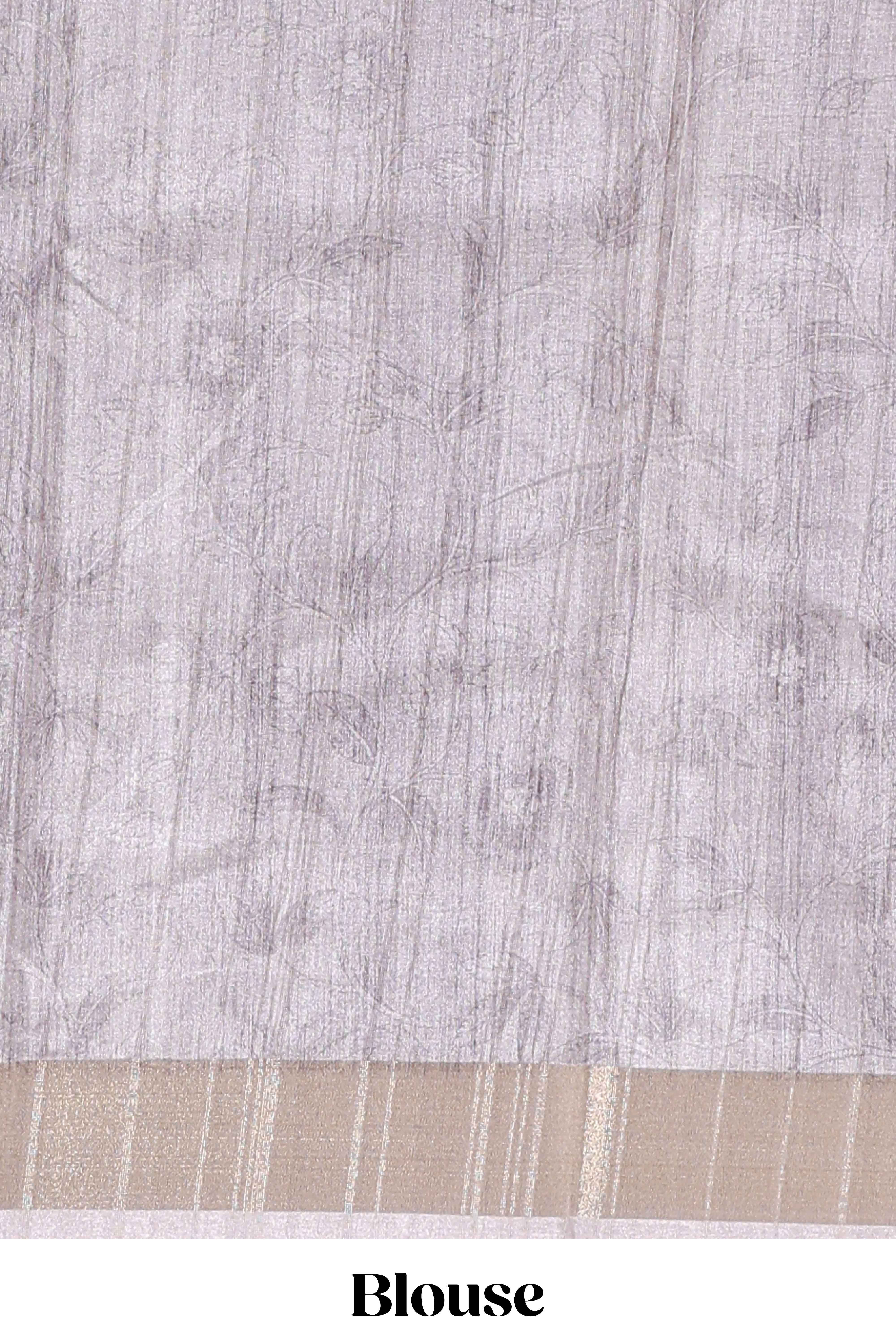 kalamakri arttussar sareewith floral creeper prints zari border and kalamkari peacock motif print pallu