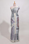 Green kalamakri arttussar sareewith floral creeper prints zari border and kalamkari peacock motif print pallu