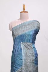 Ocean bluie semi tussar saree all over thread work and intricate floral border and pallu with contrast blouse