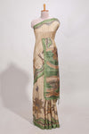 Beige colour semi tussar saree with contrast leafborder and nature art pallu with contrast blouse