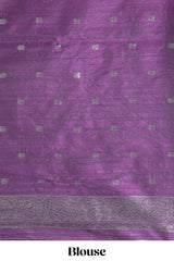 Borderless blue round butta art tussar saree with contrast pallu and blouse