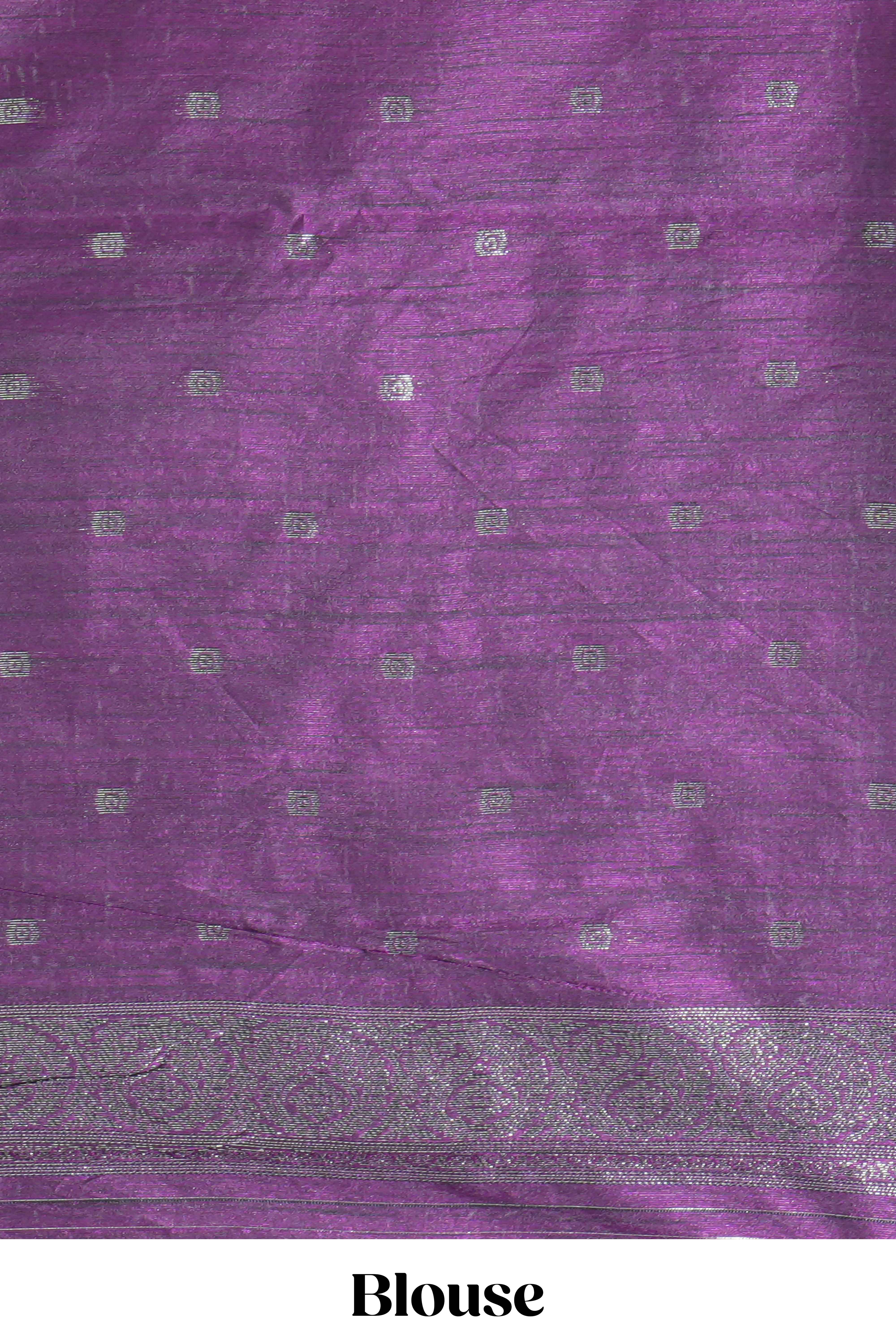 Borderless blue round butta art tussar saree with contrast pallu and blouse