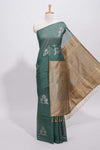 Borderless green round butta art tussar saree with contrast pallu and blouse