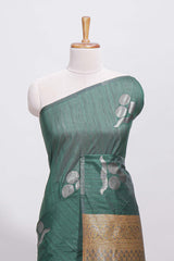 Borderless green round butta art tussar saree with contrast pallu and blouse