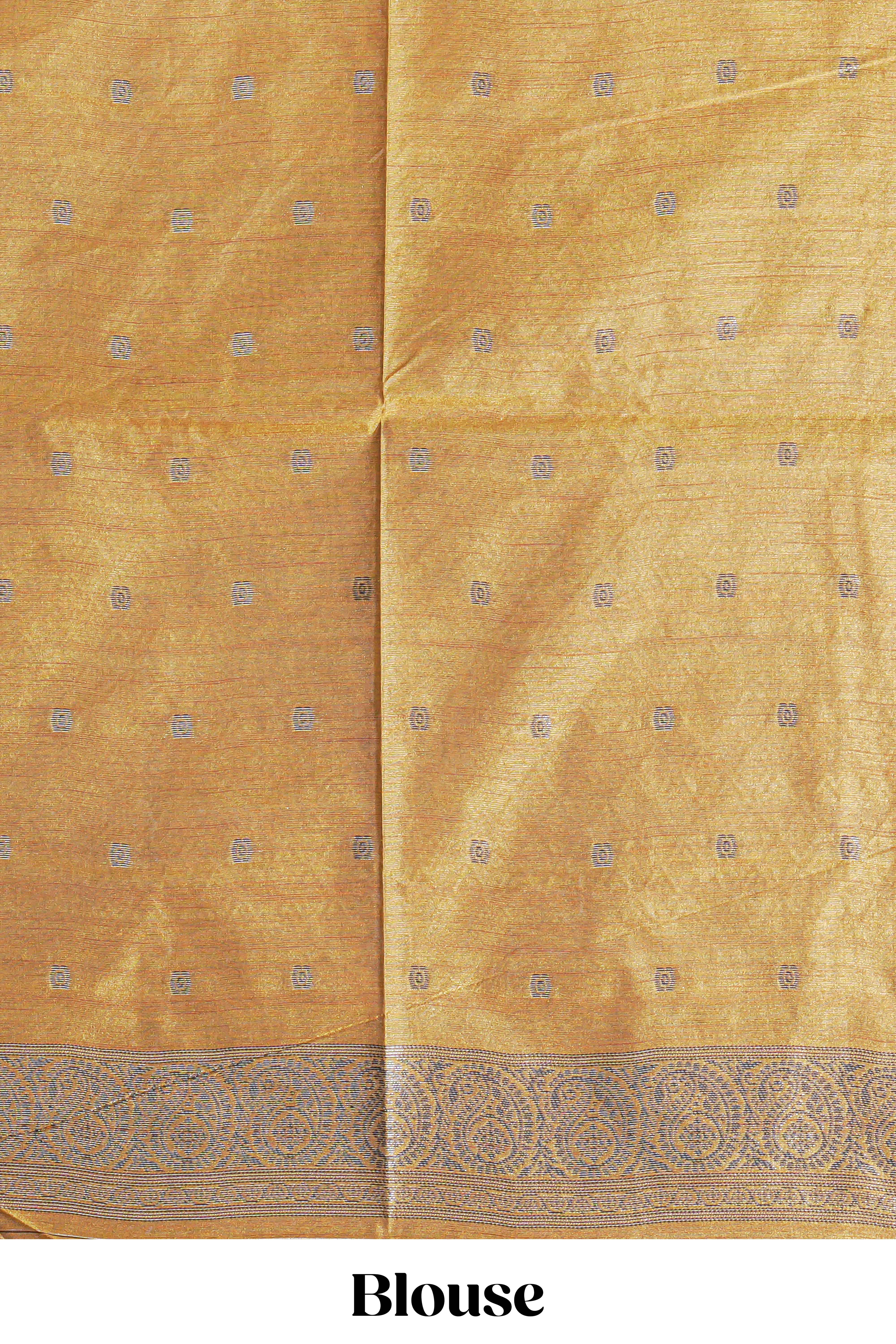 Borderless green round butta art tussar saree with contrast pallu and blouse
