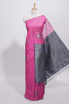 Borderless pink round butta art tussar saree with contrast pallu and blouse