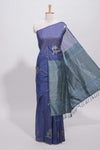 Borderless blue round butta art tussar saree with contrast pallu and blouse