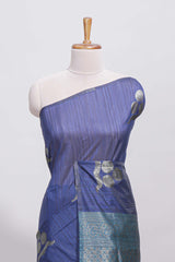 Borderless blue round butta art tussar saree with contrast pallu and blouse