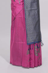 Borderless pink round butta art tussar saree with contrast pallu and blouse