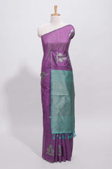 Borderless purple round butta art tussar saree with contrast pallu and blouse