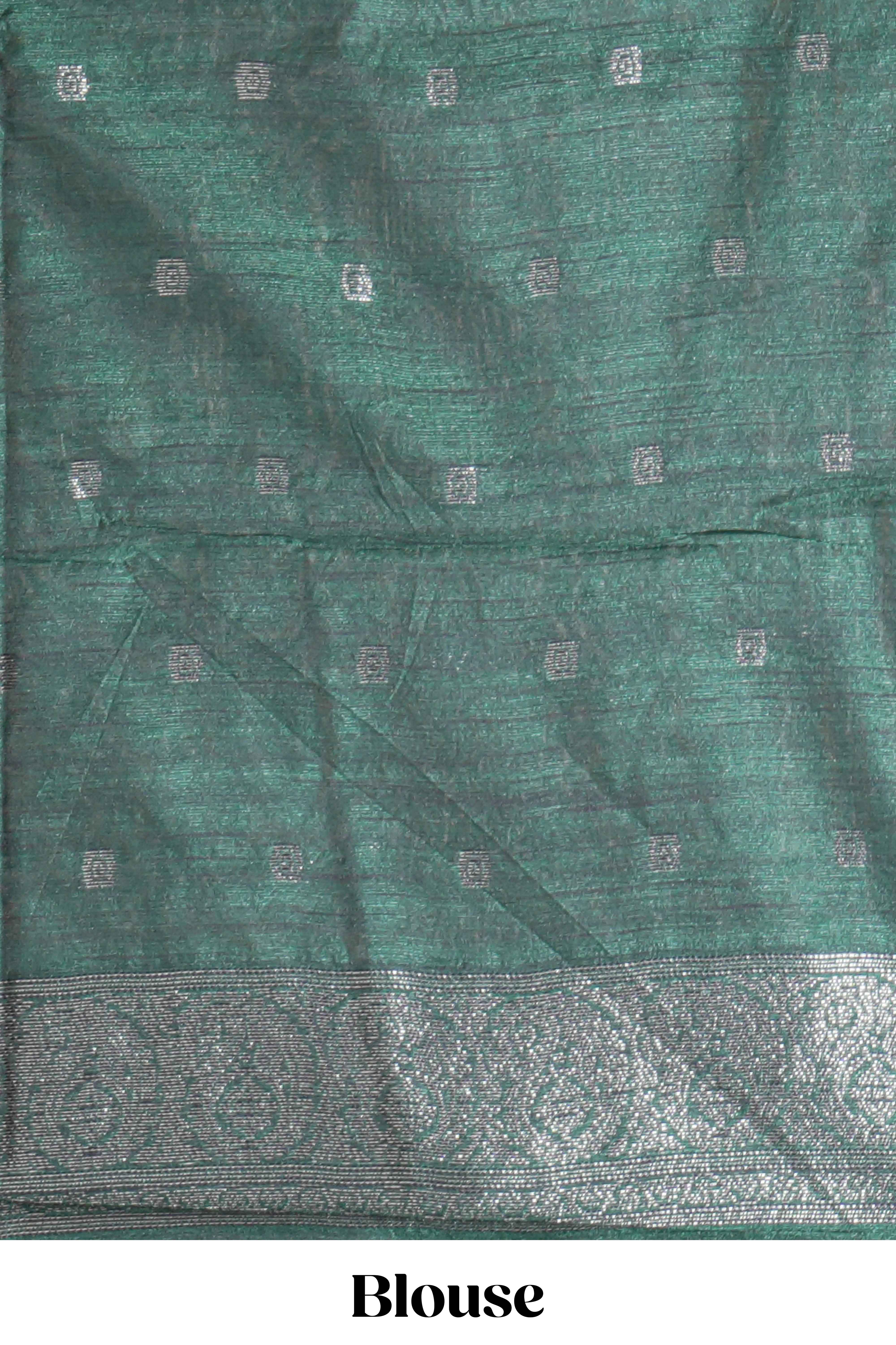 Borderless yellow round butta art tussar saree with contrast pallu and blouse