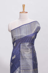 Blue cow silver zari butta art tussar saree with self zari border and matching blouse