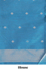 Borderless blue cow design silver zari butta art tussar saree with matching blouse