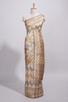 Beige and ivory tussar saree body chevron prints floral motifs and printed pallu along with matching blouse