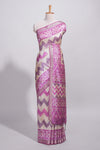 Purple color tussar saree body chevron prints floral motifs and printed pallu along with matching blouse