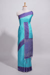 Aqua blue tussar saree with woven checks by rich purple border and matching zari woven palluwith matching blouse piece