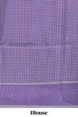 Pink tussar saree with woven checks by rich purple border and matching zari woven pallu with matching blouse piece